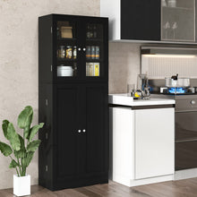 Load image into Gallery viewer, Tall Kitchen Pantry Cabinet with Dual Tempered Glass Doors and Shelves-Black
