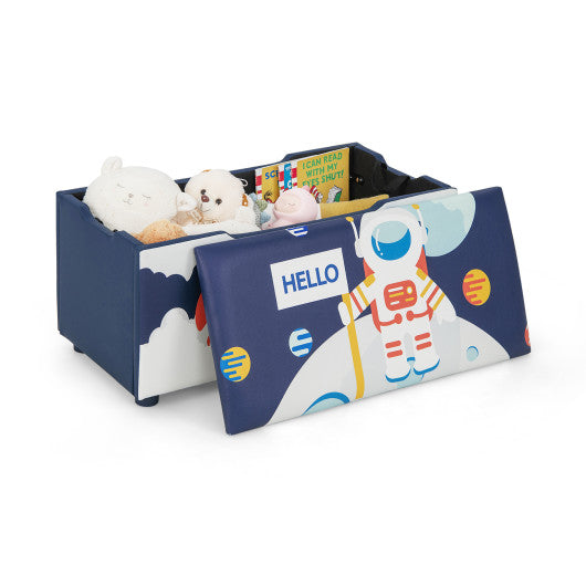 Kids Wooden Upholstered Toy Storage Box with Removable Lid-Blue
