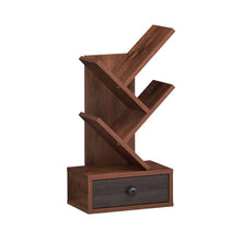 Load image into Gallery viewer, 5-Tier Floor Standing Tree Bookcase with Drawer-Brown
