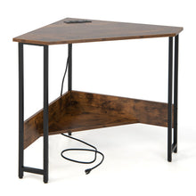 Load image into Gallery viewer, Triangle Computer Corner Desk with Charging Station-Rustic Brown
