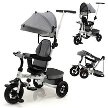 Load image into Gallery viewer, Folding Tricycle Baby Stroller with Reversible Seat and Adjustable Canopy-Gray
