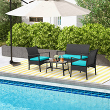 Load image into Gallery viewer, 4 Pieces Rattan Conversation Set with Tempered Glass Coffee Table-Turquoise

