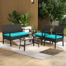 Load image into Gallery viewer, 4 Pieces Rattan Conversation Set with Tempered Glass Coffee Table-Turquoise
