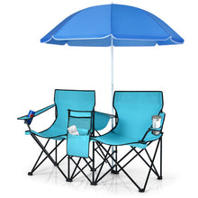 Load image into Gallery viewer, Portable Folding Picnic Double Chair With Umbrella-Turquoise
