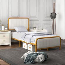 Load image into Gallery viewer, Upholstered Gold Platform Bed Frame with Velvet Headboard-Twin Size
