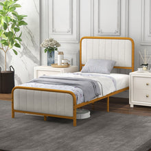 Load image into Gallery viewer, Upholstered Gold Platform Bed Frame with Velvet Headboard-Twin Size
