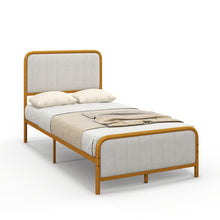 Load image into Gallery viewer, Upholstered Gold Platform Bed Frame with Velvet Headboard-Twin Size
