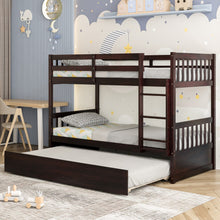 Load image into Gallery viewer, Twin Over Twin Bunk Bed with Pull-out Trundle and Ladder-Espresso
