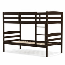 Load image into Gallery viewer, Solid Wood Twin Over Twin Bunk Bed Frame with High Guardrails and Integrated Ladder-Espresso
