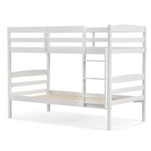 Load image into Gallery viewer, Solid Wood Twin Over Twin Bunk Bed Frame with High Guardrails and Integrated Ladder-White
