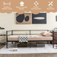Load image into Gallery viewer, Twin Size Metal Daybed Frame with Metal Slat Support and 3-Sided Guardrails
