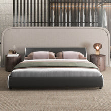 Load image into Gallery viewer, Upholstered Platform Bed Frame Low Profile Faux Leather with Curved Headboard-King Size
