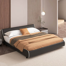 Load image into Gallery viewer, Upholstered Platform Bed Frame Low Profile Faux Leather with Curved Headboard-King Size
