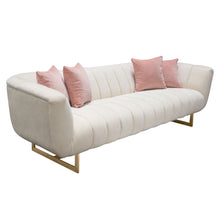 Load image into Gallery viewer, Venus Cream Fabric Sofa w/ Contrasting Pillows &amp; Gold Finished Metal Base by Diamond Sofa
