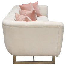 Load image into Gallery viewer, Venus Cream Fabric Sofa w/ Contrasting Pillows &amp; Gold Finished Metal Base by Diamond Sofa
