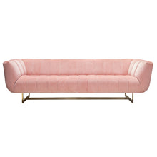 Load image into Gallery viewer, Venus Sofa in Blush Pink Velvet w/ Contrasting Pillows &amp; Gold Finished Metal Base by Diamond Sofa
