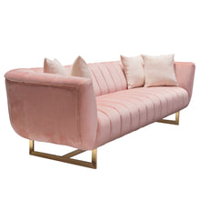 Load image into Gallery viewer, Venus Sofa in Blush Pink Velvet w/ Contrasting Pillows &amp; Gold Finished Metal Base by Diamond Sofa
