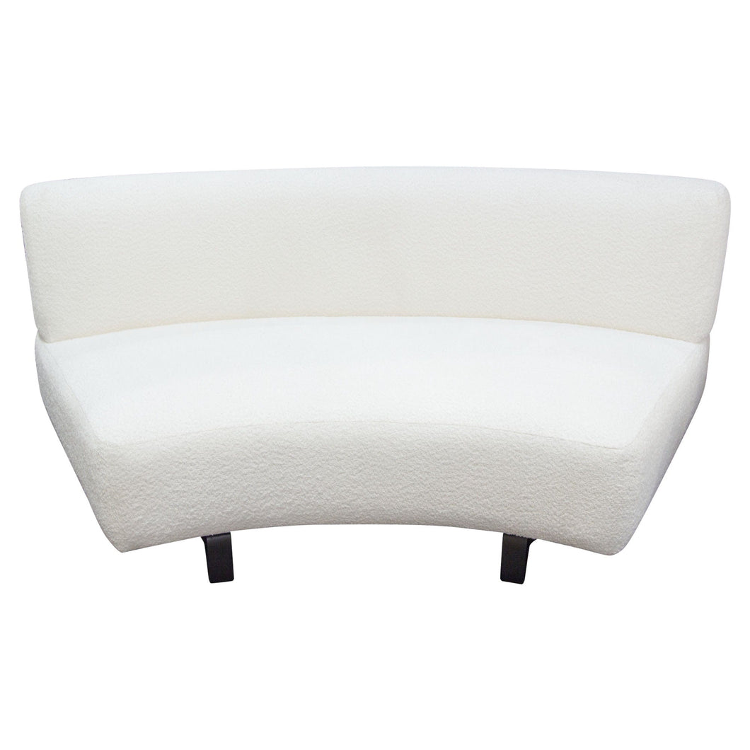Vesper Curved Armless Sofa in Faux White Shearling w/ Black Wood Leg Base by Diamond Sofa