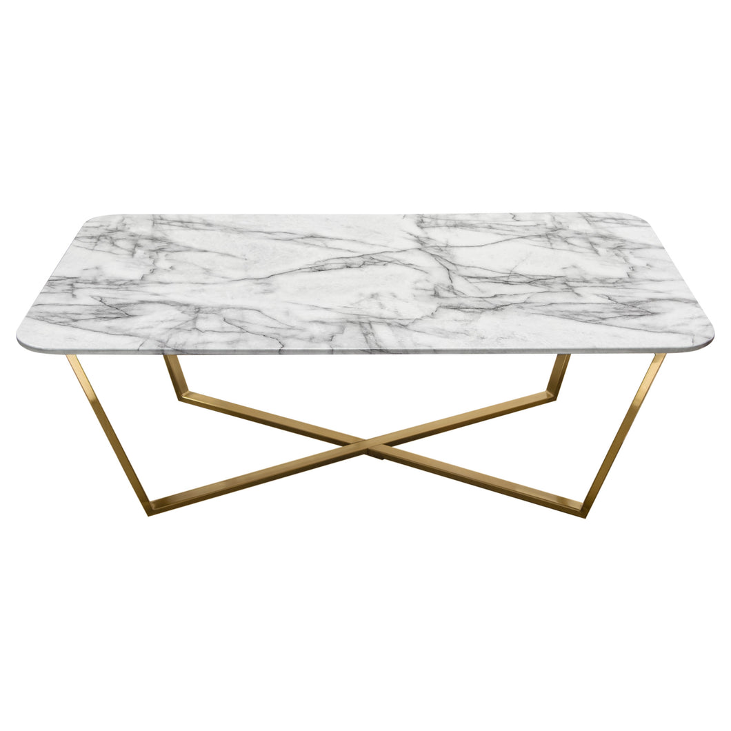 Vida Rectangle Cocktail Table w/ Faux Marble Top and Brushed Gold Metal Frame by Diamond Sofa