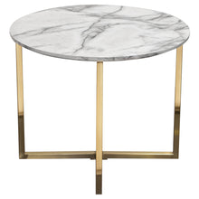 Load image into Gallery viewer, Vida 24&quot; Round End Table w/ Faux Marble Top and Brushed Gold Metal Frame by Diamond Sofa
