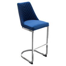 Load image into Gallery viewer, Vogue Set of (2) Bar Height Chairs in Navy Blue Velvet with Polished Silver Metal Base by Diamond Sofa
