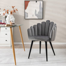 Load image into Gallery viewer, Modern Velvet Dining Chair with Metal Base and Petal Backrest-Gray
