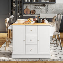 Load image into Gallery viewer, 2-Door Large Mobile Kitchen Island Cart with Hidden Wheelsand 3 Drawers-White
