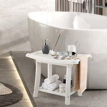 Load image into Gallery viewer, Waterproof Bath Stool with Curved Seat and Storage Shelf-White

