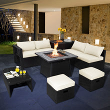 Load image into Gallery viewer, 9 Pieces Outdoor Wicker Sectional with 35 Inch Gas Fire Pit Table-White
