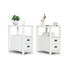 Load image into Gallery viewer, 2 Pieces Wooden Bed-side Nightstand Set with 2 Drawers-White

