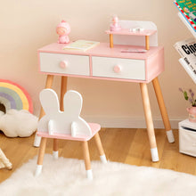 Load image into Gallery viewer, Kids Vanity Table and Chair Set with Drawer Shelf and Rabbit Mirror-White
