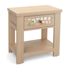 Load image into Gallery viewer, Wood Retro End Table with Mirrored Glass Drawer and Open Storage Shelf-Natural
