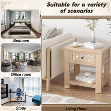 Load image into Gallery viewer, Wood Retro End Table with Mirrored Glass Drawer and Open Storage Shelf-Natural
