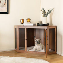 Load image into Gallery viewer, Corner Dog Kennel with Mesh Door and Cushion-Brown

