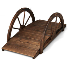 Load image into Gallery viewer, 3.3 Feet Wooden Garden Bridge with Half-Wheel Safety Rails-Rustic Brown
