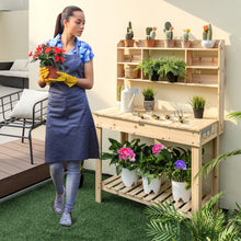 Load image into Gallery viewer, Large Garden Potting Bench Table with Display Rack and Hidden Sink-Natural
