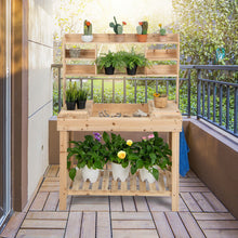 Load image into Gallery viewer, Large Garden Potting Bench Table with Display Rack and Hidden Sink-Natural

