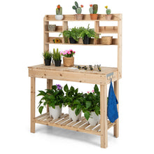 Load image into Gallery viewer, Large Garden Potting Bench Table with Display Rack and Hidden Sink-Natural
