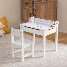 Load image into Gallery viewer, Wooden Kids Table and Chair Set with Storage and Paper Roll Holder-White
