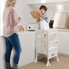Load image into Gallery viewer, Folding Wooden Step Stool with Lockable Safety Rail for Toddler 3+-White
