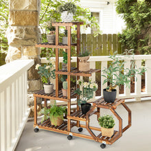 Load image into Gallery viewer, 8-Tier Plant Stand with Lockable and Detachable Wheels for 12 Pots-Brown
