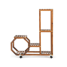 Load image into Gallery viewer, 6-Tier Wooden Plant Stand with Wheels-Brown
