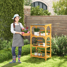 Load image into Gallery viewer, 3-Tier Wooden Plant Stand with Weatherproof Asphalt Roof for Patio-Natural
