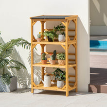 Load image into Gallery viewer, 3-Tier Wooden Plant Stand with Weatherproof Asphalt Roof for Patio-Natural
