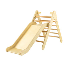 Load image into Gallery viewer, 2-in-1 Wooden Triangle Climber Set with Gradient Adjustable Slide-Natural
