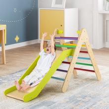 Load image into Gallery viewer, 2-in-1 Wooden Triangle Climber Set with Gradient Adjustable Slide-Multicolor
