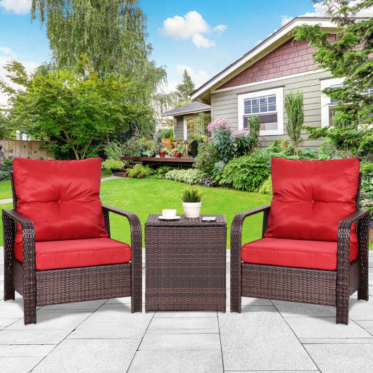 3 pcs Patio Bistro Rattan Wicker Storage Furniture Set with Cushion