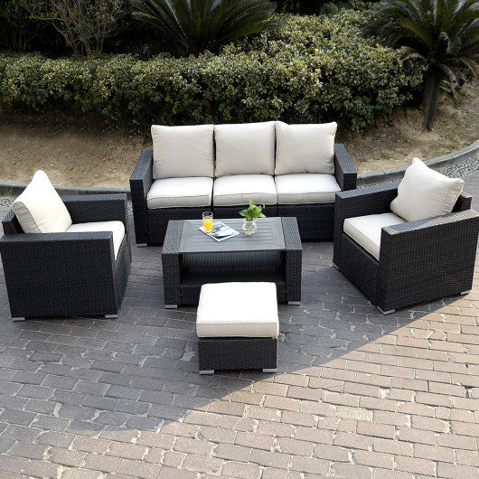 7 pcs Wicker Rattan Sofa Cushioned Set