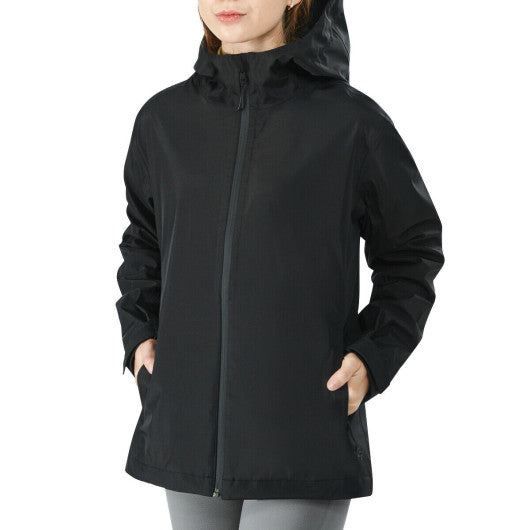 Women's Waterproof & Windproof Rain Jacket with Velcro Cuff-Black-XXL