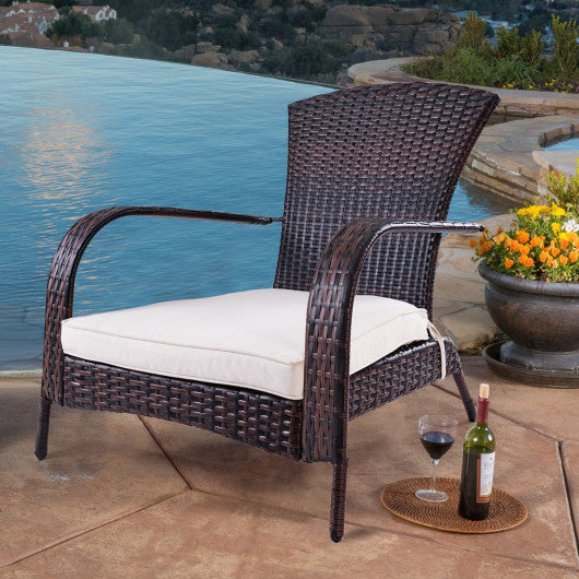 Outdoor Wicker Rattan Porch Deck Adirondack Chair w/ Cushion